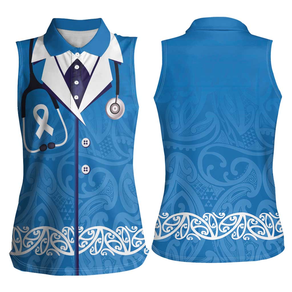 New Zealand Nurses Week Women Sleeveless Polo Shirt Maori Kowhaiwhai Blue Tribal