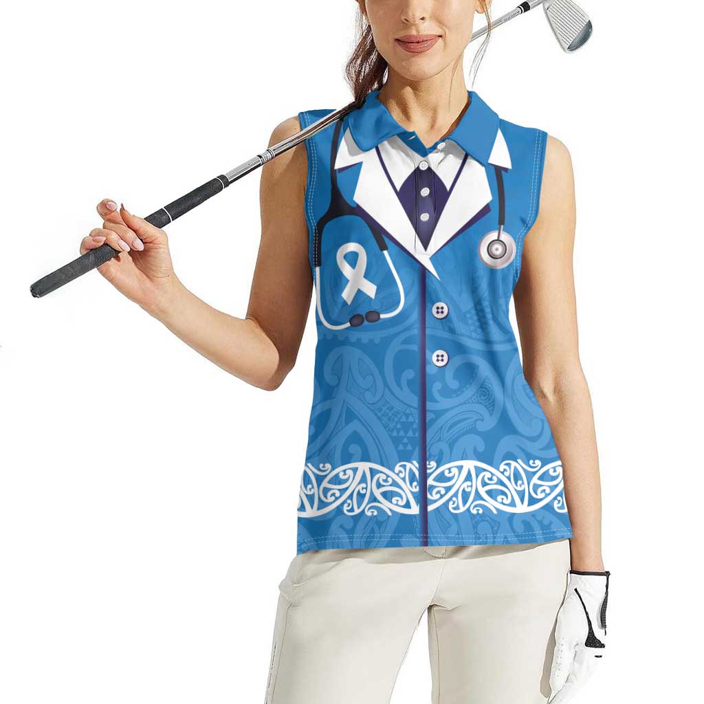 New Zealand Nurses Week Women Sleeveless Polo Shirt Maori Kowhaiwhai Blue Tribal