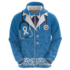 New Zealand Nurses Week Zip Hoodie Maori Kowhaiwhai Blue Tribal