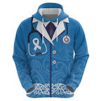 New Zealand Nurses Week Zip Hoodie Maori Kowhaiwhai Blue Tribal