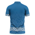 New Zealand Nurses Week Zipper Polo Shirt Maori Kowhaiwhai Blue Tribal