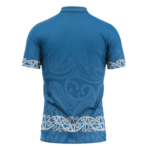 New Zealand Nurses Week Zipper Polo Shirt Maori Kowhaiwhai Blue Tribal