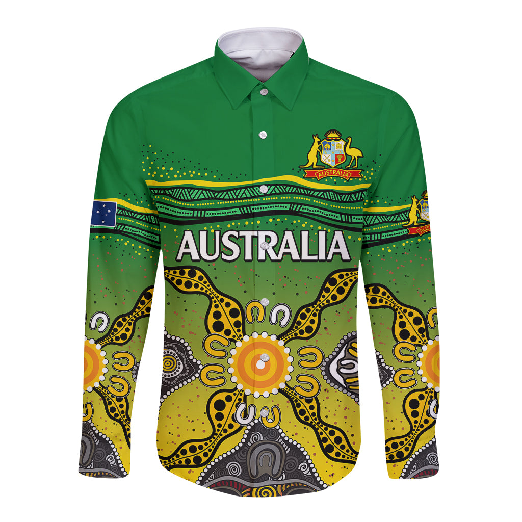 australia-cricket-long-sleeve-button-shirt-aboriginal-dots-style
