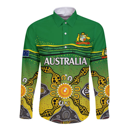 custom-text-and-number-australia-cricket-long-sleeve-button-shirt-aboriginal-dots-style