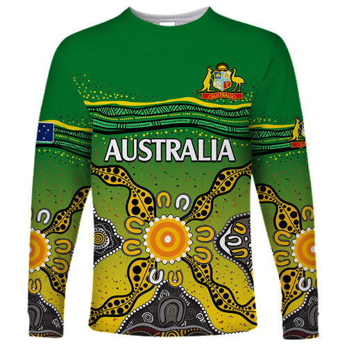 custom-text-and-number-australia-cricket-long-sleeve-shirt-aboriginal-dots-style