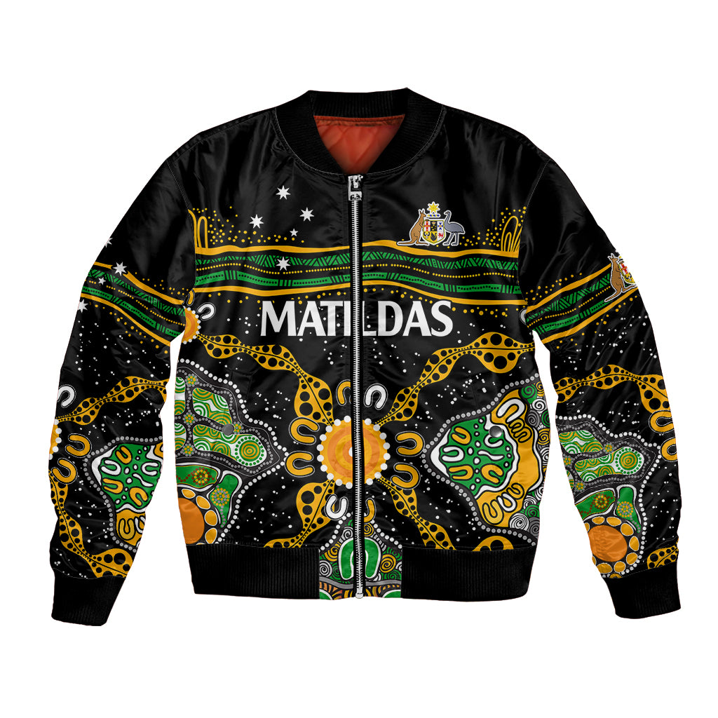 custom-text-and-number-matildas-australia-soccer-bomber-jacket-aboriginal-dots-style