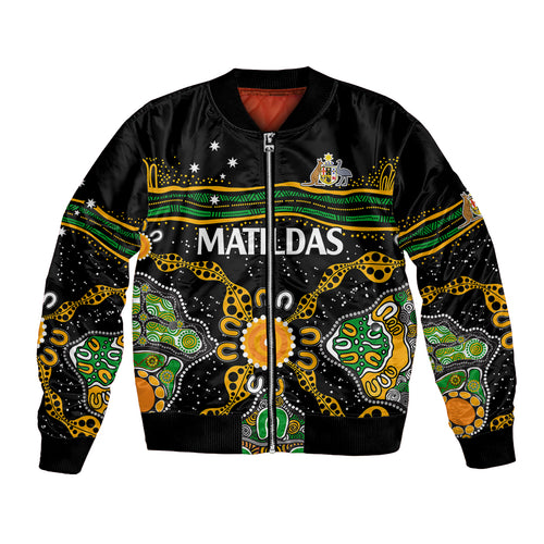 custom-text-and-number-matildas-australia-soccer-bomber-jacket-aboriginal-dots-style