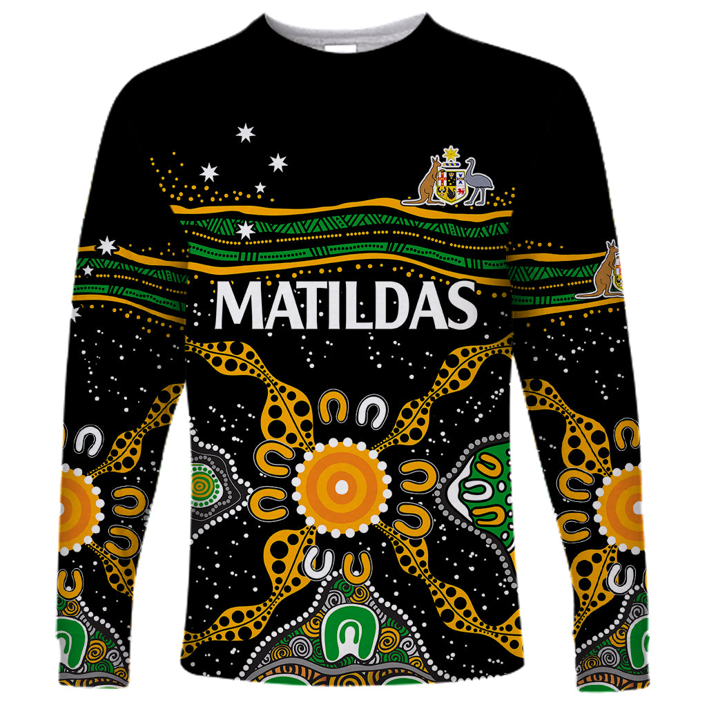 custom-text-and-number-matildas-australia-soccer-long-sleeve-shirt-aboriginal-dots-style