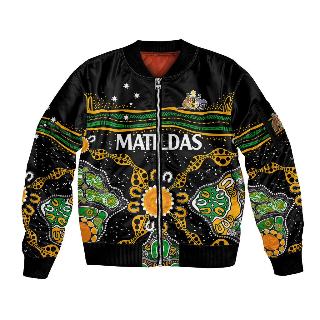 custom-text-and-number-matildas-australia-soccer-sleeve-zip-bomber-jacket-aboriginal-dots-style