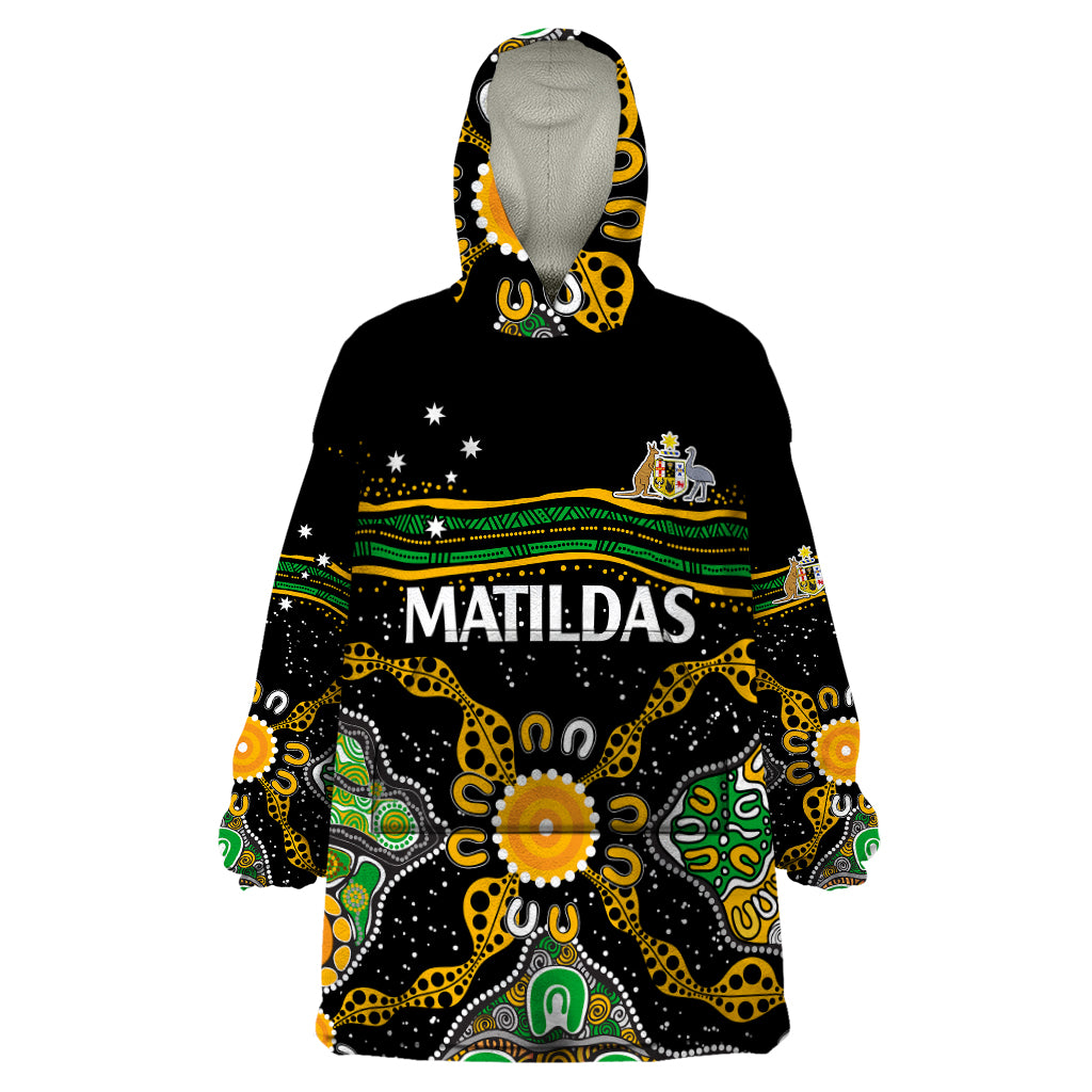 custom-text-and-number-matildas-australia-soccer-wearable-blanket-hoodie-aboriginal-dots-style