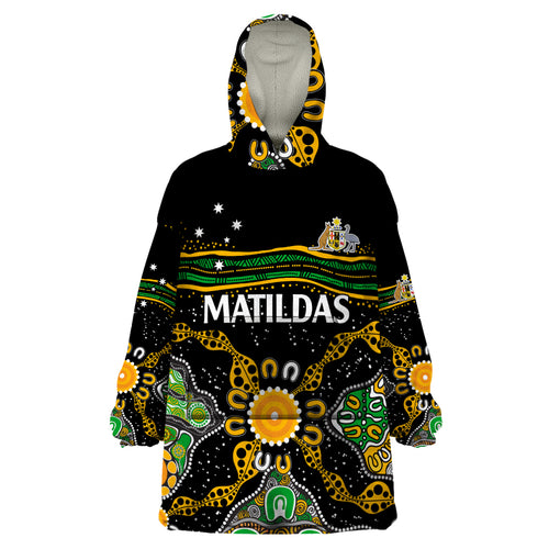 custom-text-and-number-matildas-australia-soccer-wearable-blanket-hoodie-aboriginal-dots-style