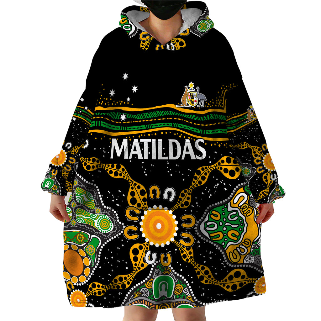 custom-text-and-number-matildas-australia-soccer-wearable-blanket-hoodie-aboriginal-dots-style