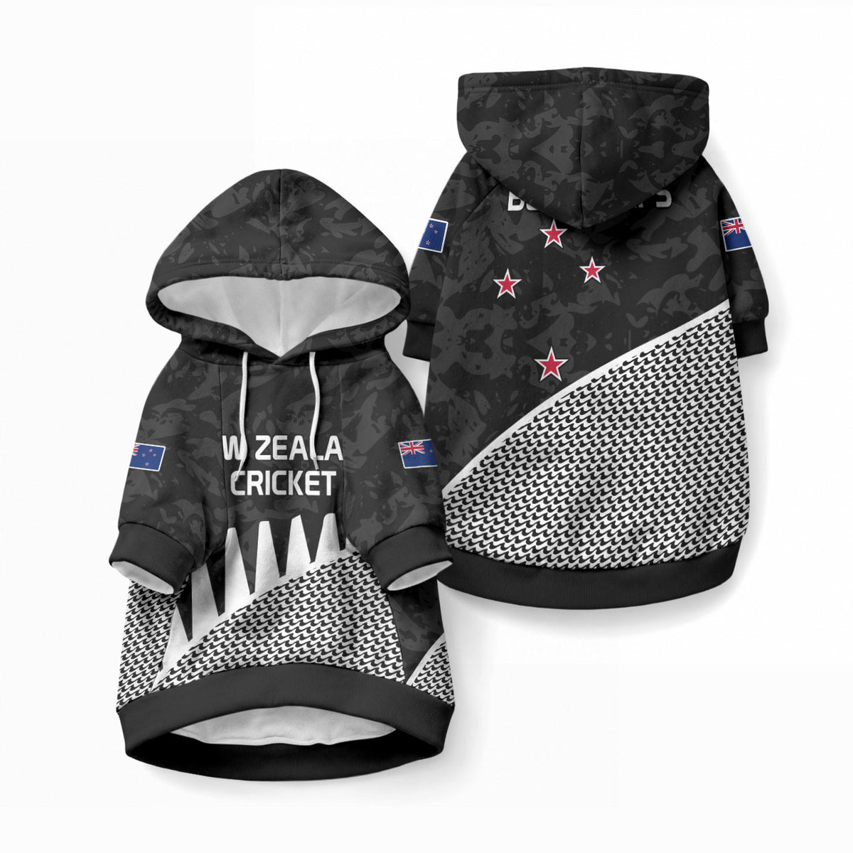 New Zealand Cricket Pet Hoodie Black Cap Sporty Style No1