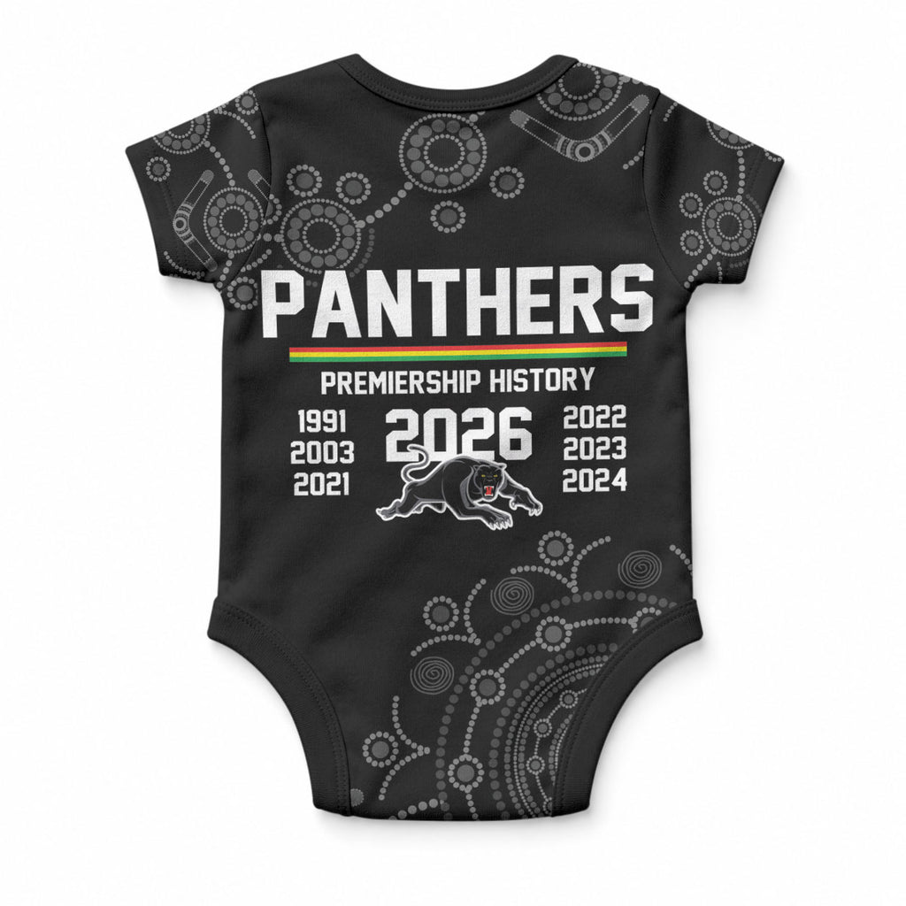 Penrith Premiers 2026 Baby Onesie Panthers Seven-Time Premiership Black