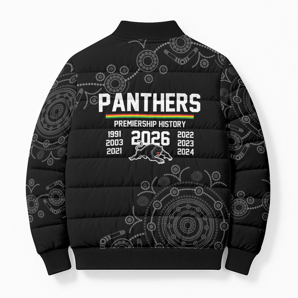 Penrith Premiers 2026 Bomber Puffer Jacket Panthers Seven-Time Premiership Black