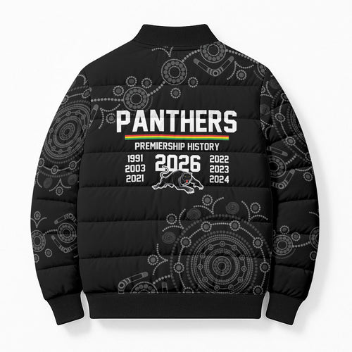 Penrith Premiers 2026 Bomber Puffer Jacket Panthers Seven-Time Premiership Black