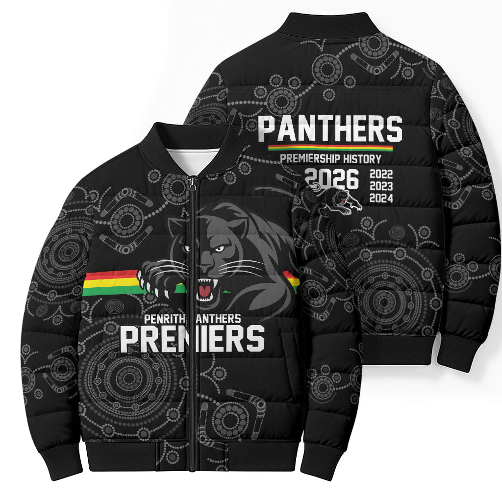 Penrith Premiers 2026 Bomber Puffer Jacket Panthers Seven-Time Premiership Black