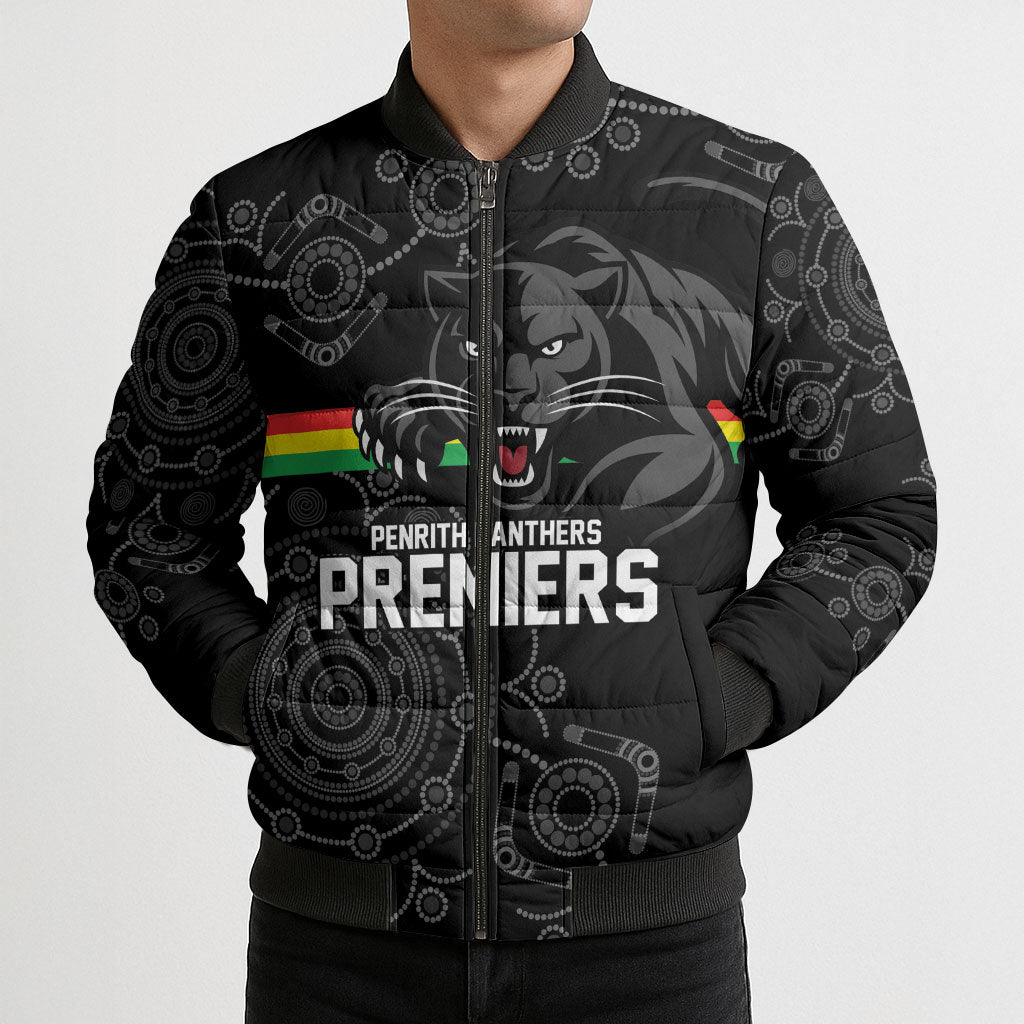 Penrith Premiers 2026 Bomber Puffer Jacket Panthers Seven-Time Premiership Black