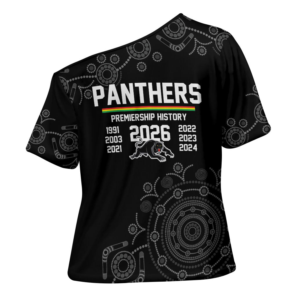 Penrith Premiers 2026 Cross Shoulder Shirt Panthers Seven-Time Premiership Black
