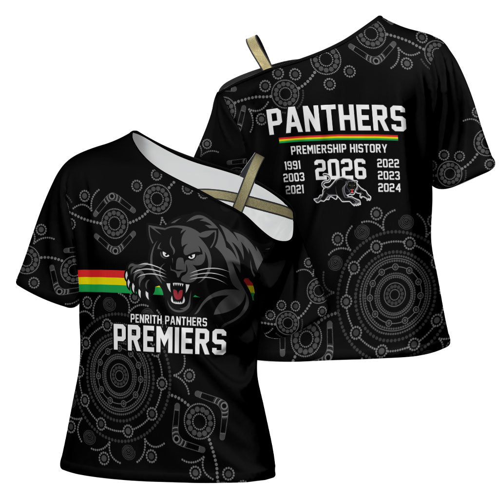 Penrith Premiers 2026 Cross Shoulder Shirt Panthers Seven-Time Premiership Black