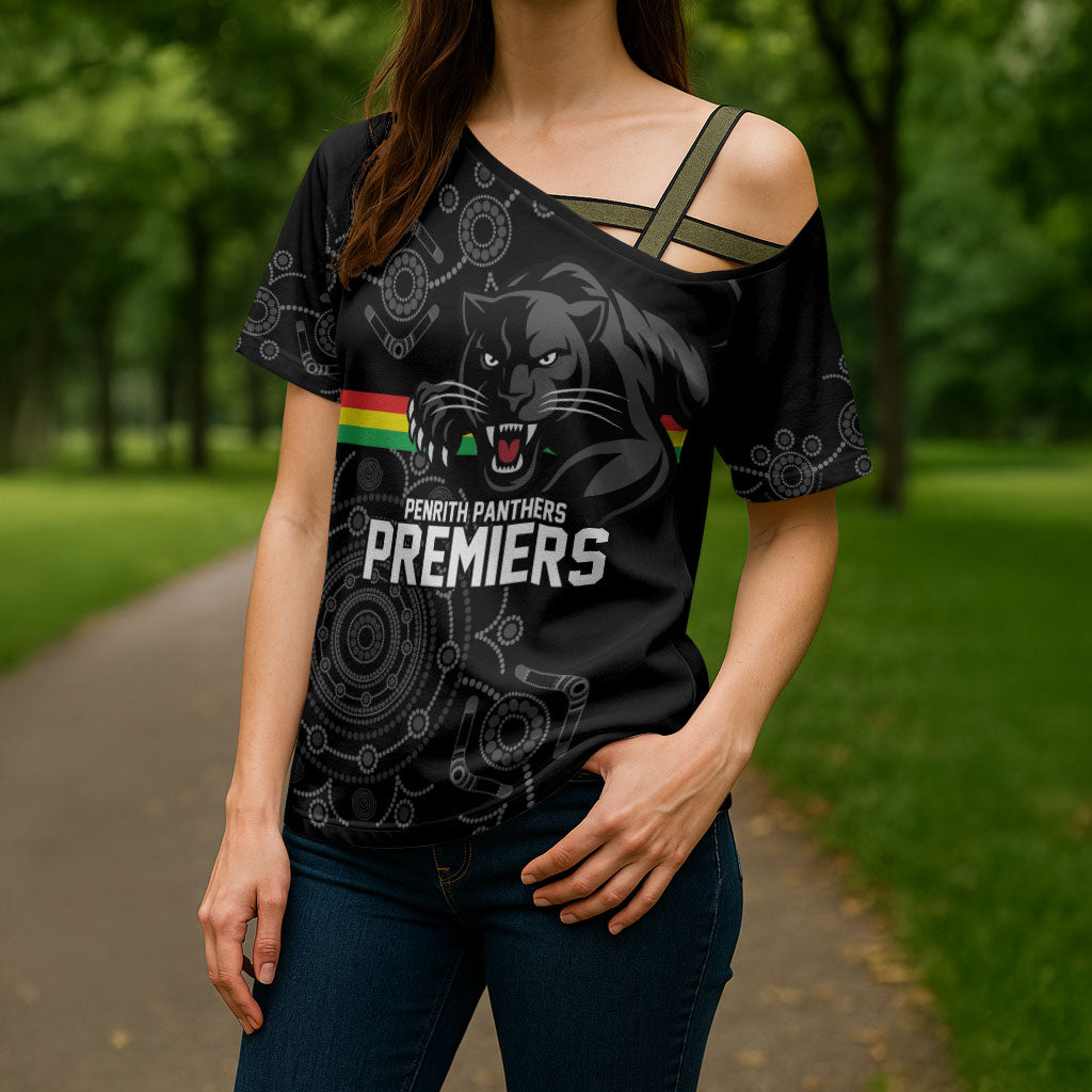 Penrith Premiers 2026 Cross Shoulder Shirt Panthers Seven-Time Premiership Black