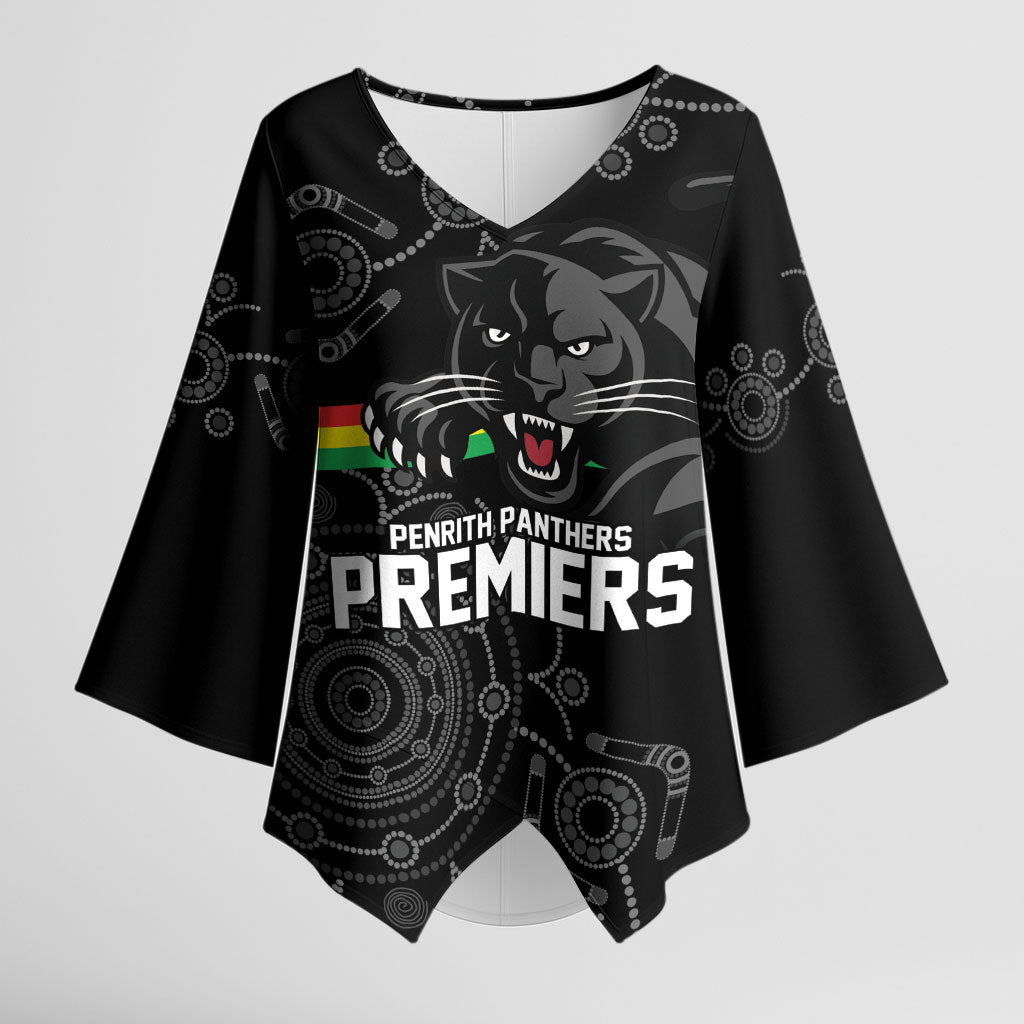Penrith Premiers 2026 Kimono Sleeve Blouse Panthers Seven-Time Premiership Black