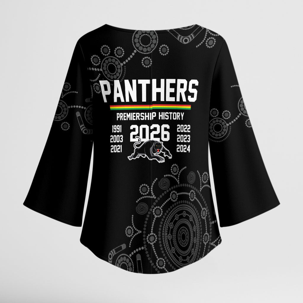 Penrith Premiers 2026 Kimono Sleeve Blouse Panthers Seven-Time Premiership Black