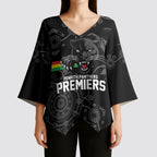 Penrith Premiers 2026 Kimono Sleeve Blouse Panthers Seven-Time Premiership Black