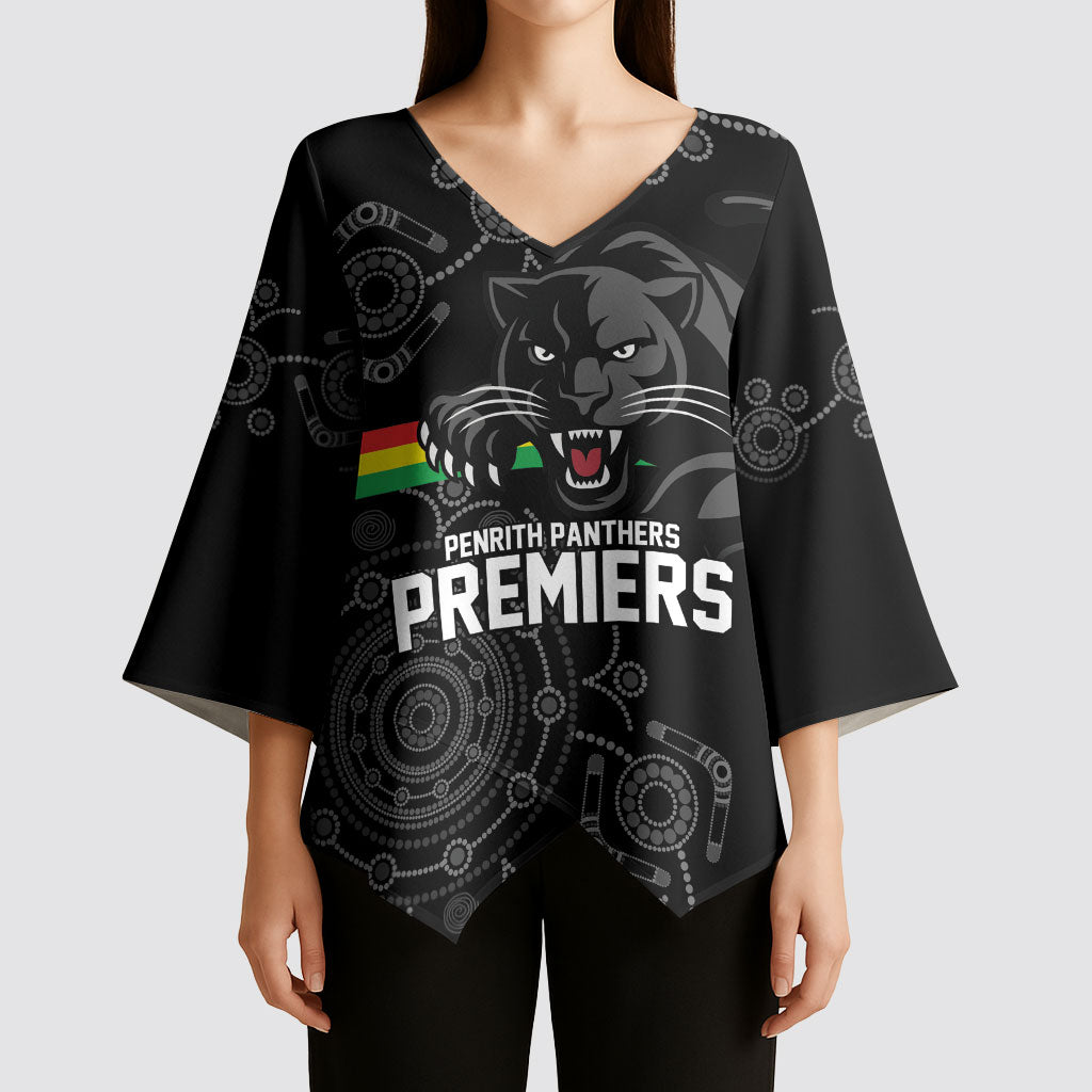 Penrith Premiers 2026 Kimono Sleeve Blouse Panthers Seven-Time Premiership Black