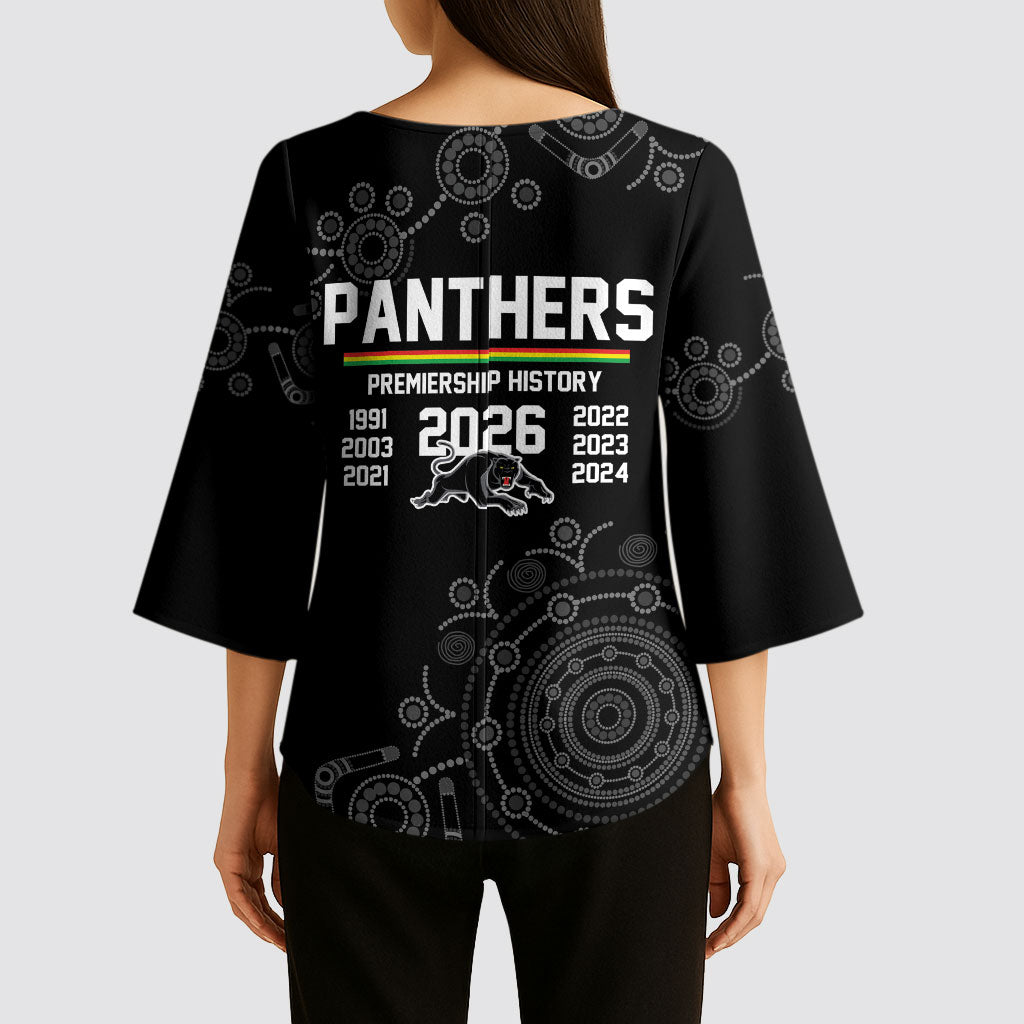 Penrith Premiers 2026 Kimono Sleeve Blouse Panthers Seven-Time Premiership Black
