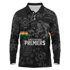 Penrith Premiers 2026 Long Sleeve Polo Shirt Panthers Seven-Time Premiership Black