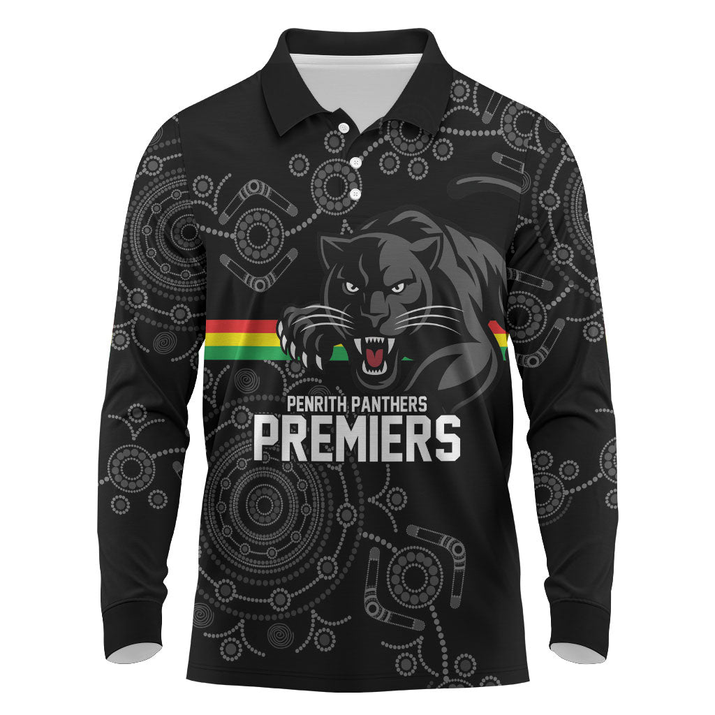 Penrith Premiers 2026 Long Sleeve Polo Shirt Panthers Seven-Time Premiership Black
