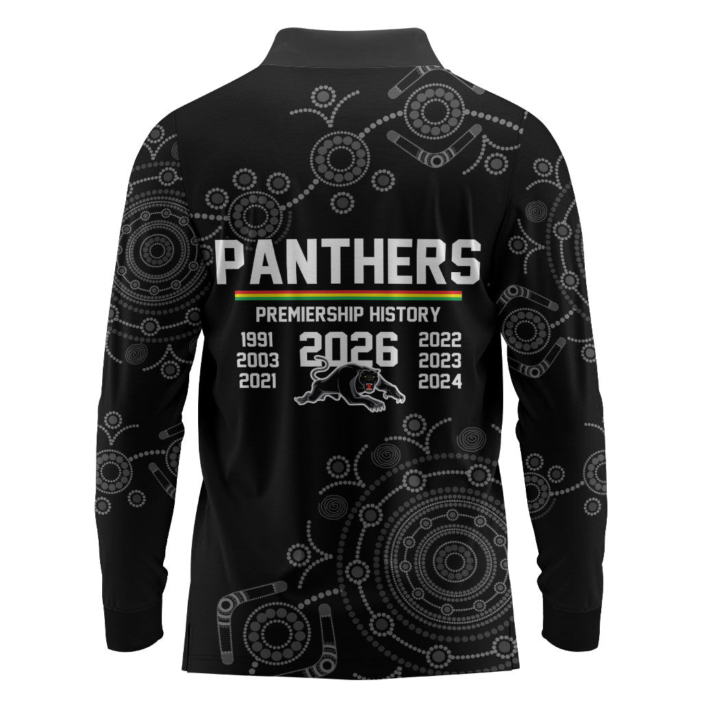 Penrith Premiers 2026 Long Sleeve Polo Shirt Panthers Seven-Time Premiership Black