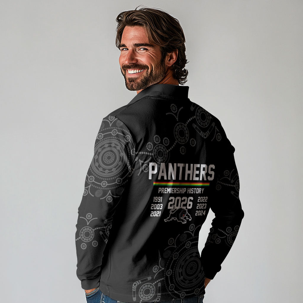 Penrith Premiers 2026 Long Sleeve Polo Shirt Panthers Seven-Time Premiership Black