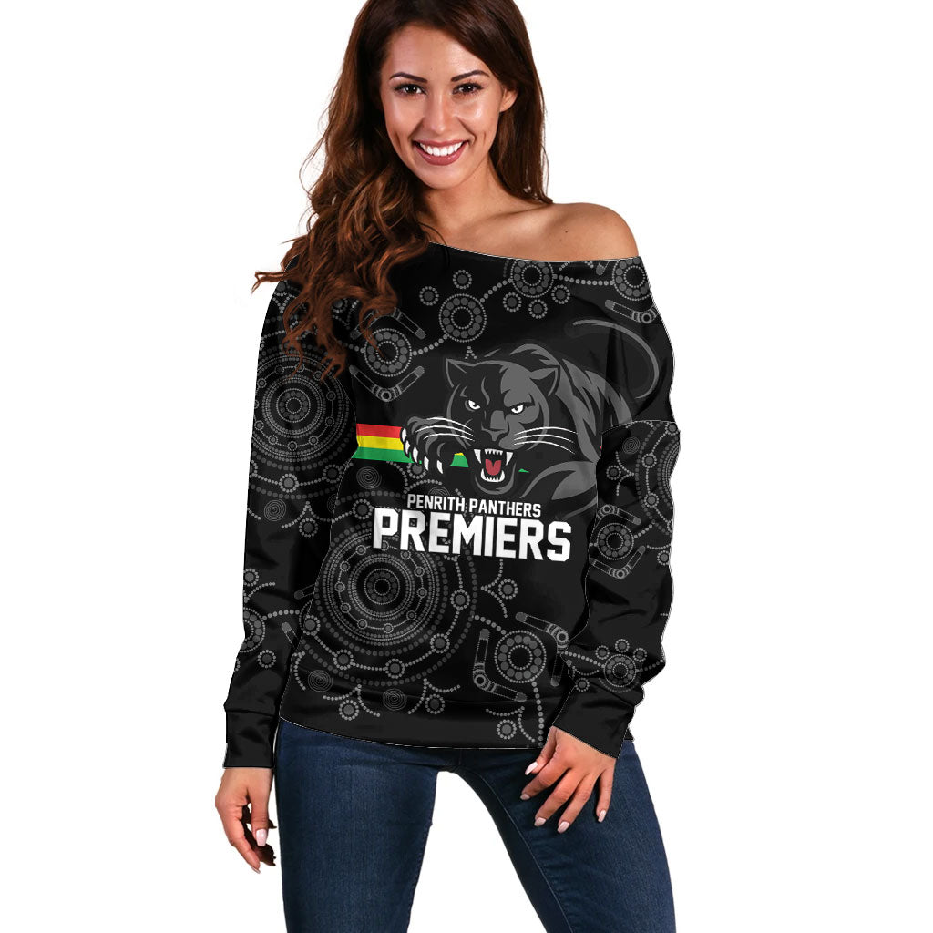 Penrith Premiers 2026 Off Shoulder Sweater Panthers Seven-Time Premiership Black