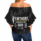 Penrith Premiers 2026 Off Shoulder Wrap Waist Top Panthers Seven-Time Premiership Black