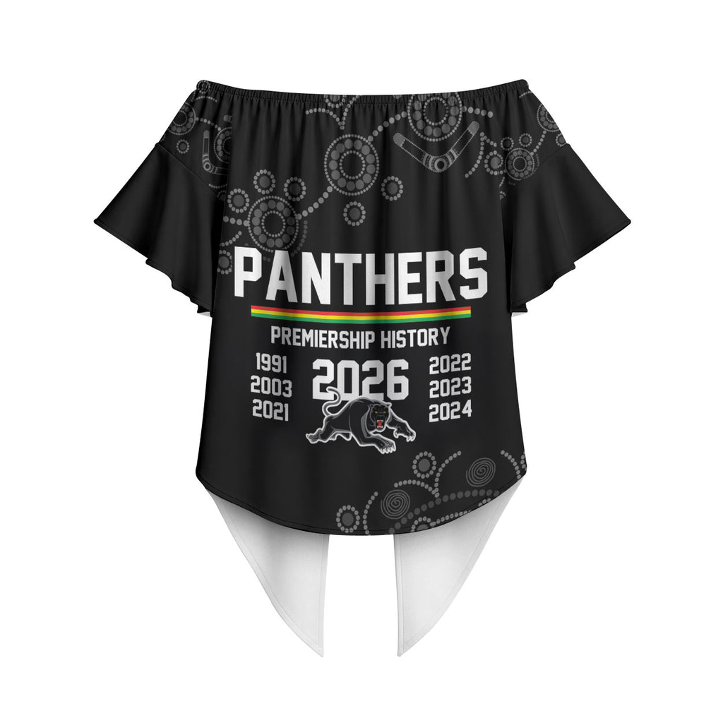 Penrith Premiers 2026 Off Shoulder Wrap Waist Top Panthers Seven-Time Premiership Black