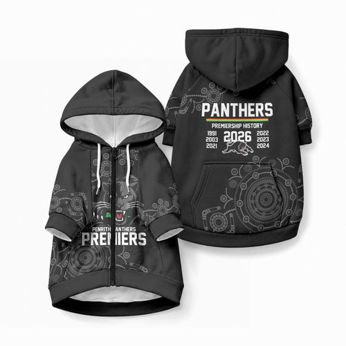 Penrith Premiers 2026 Pet Hoodie Panthers Seven-Time Premiership Black