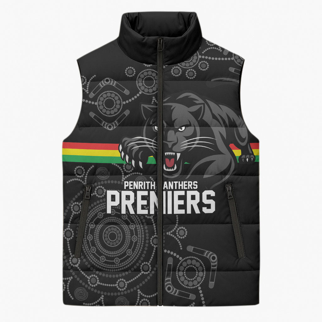 Penrith Premiers 2026 Sleeveless Puffer Jacket Panthers Seven-Time Premiership Black