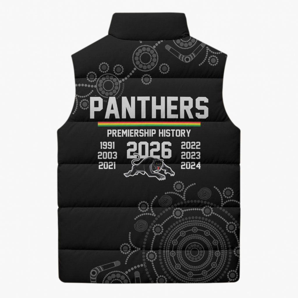 Penrith Premiers 2026 Sleeveless Puffer Jacket Panthers Seven-Time Premiership Black