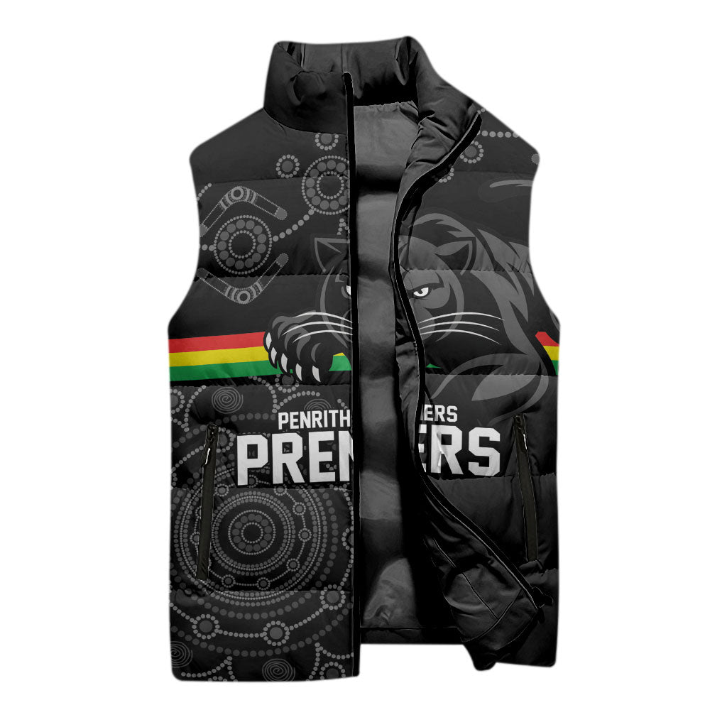 Penrith Premiers 2026 Sleeveless Puffer Jacket Panthers Seven-Time Premiership Black