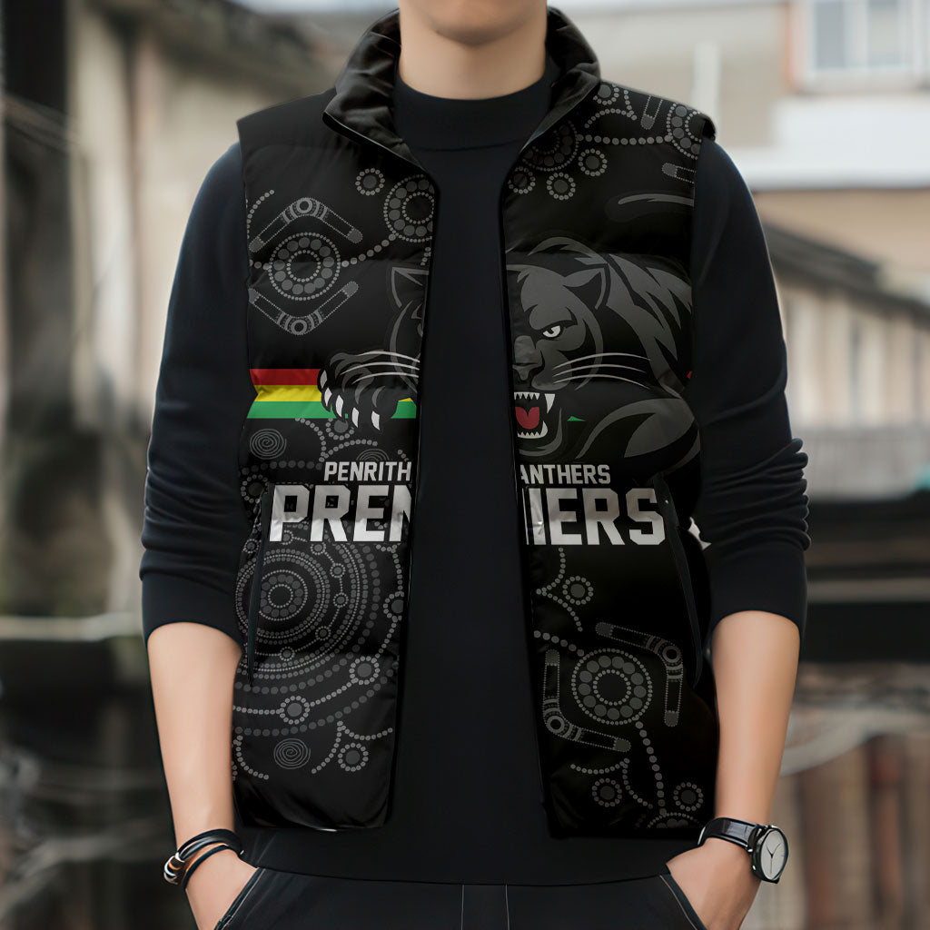 Penrith Premiers 2026 Sleeveless Puffer Jacket Panthers Seven-Time Premiership Black