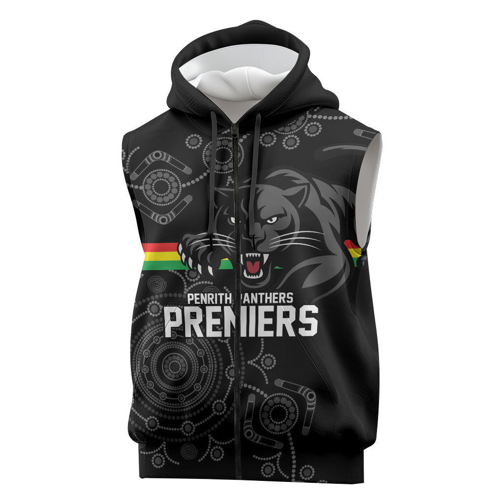 Penrith Premiers 2026 Sleeveless Zip Hoodie Panthers Seven-Time Premiership Black