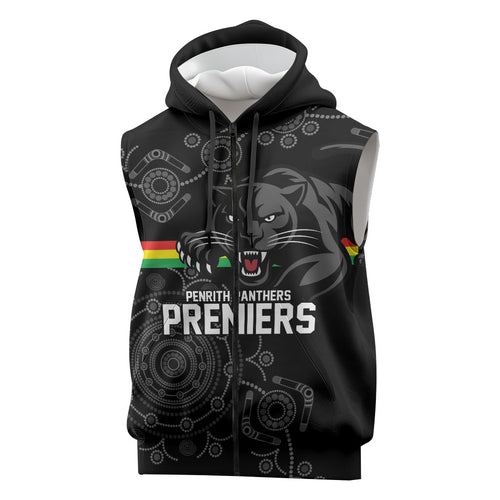 Penrith Premiers 2026 Sleeveless Zip Hoodie Panthers Seven-Time Premiership Black