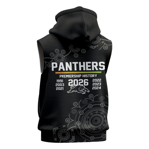Penrith Premiers 2026 Sleeveless Zip Hoodie Panthers Seven-Time Premiership Black