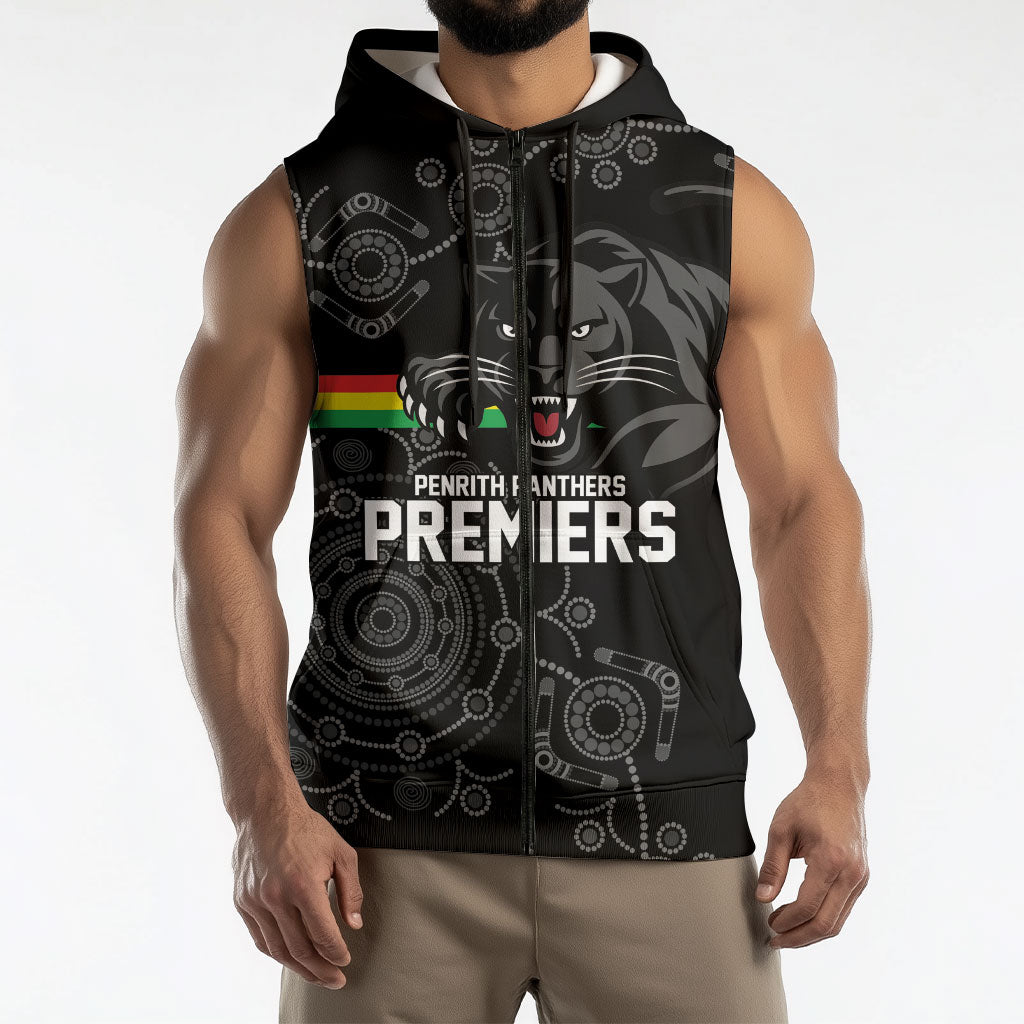 Penrith Premiers 2026 Sleeveless Zip Hoodie Panthers Seven-Time Premiership Black