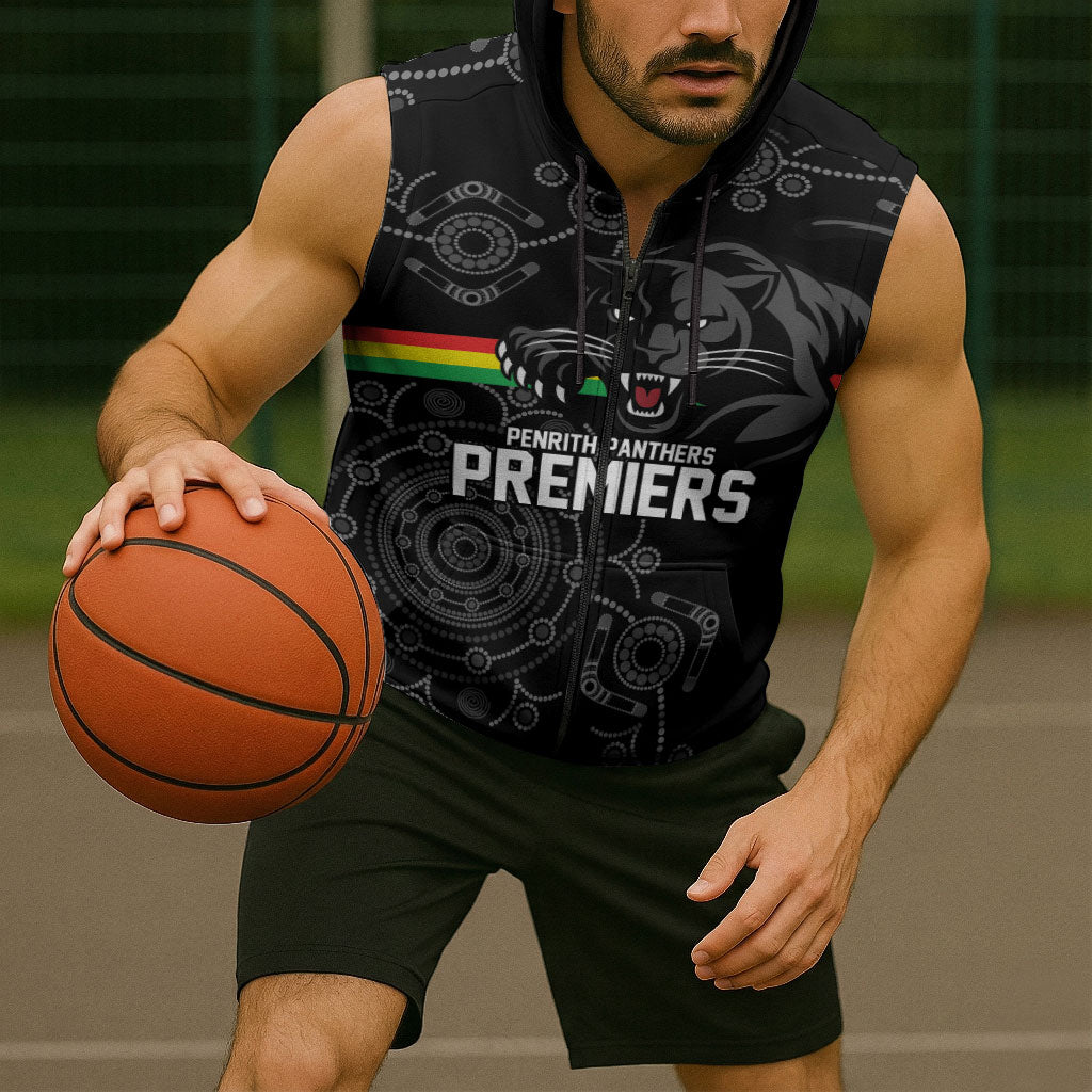 Penrith Premiers 2026 Sleeveless Zip Hoodie Panthers Seven-Time Premiership Black