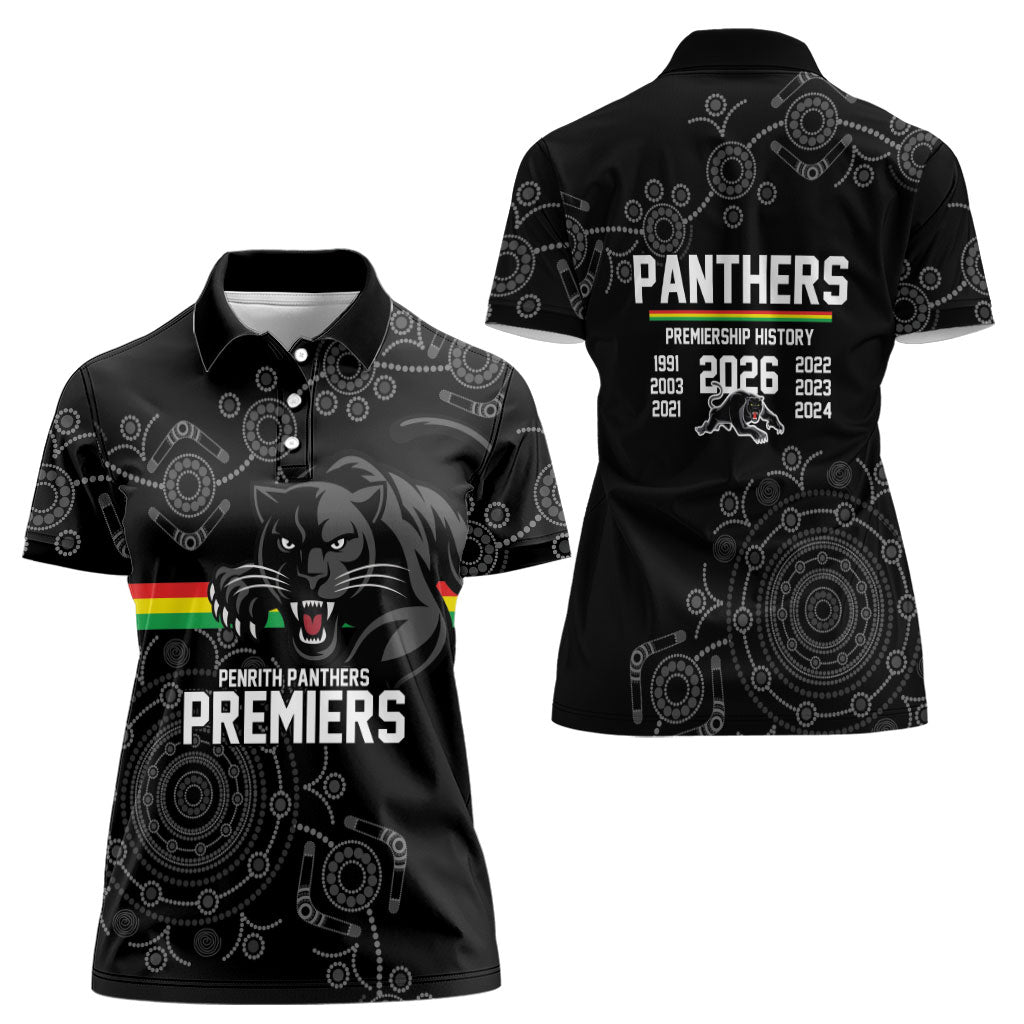 Penrith Premiers 2026 Women Polo Shirt Panthers Seven-Time Premiership Black