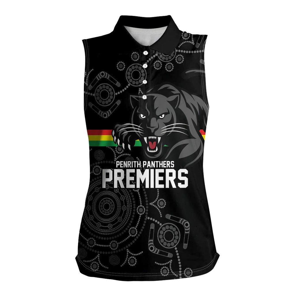 Penrith Premiers 2026 Women Sleeveless Polo Shirt Panthers Seven-Time Premiership Black