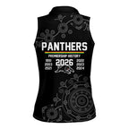 Penrith Premiers 2026 Women Sleeveless Polo Shirt Panthers Seven-Time Premiership Black